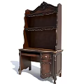 Antique Wooden Desk With Carved Details Upper Bookshelf And Drawers