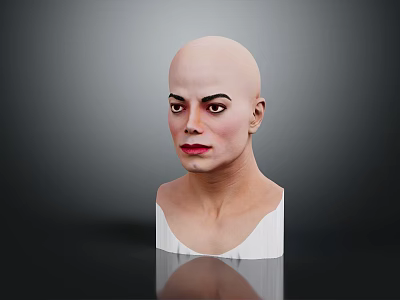 Bald Character Bust Sculpture With Detailed Facial Features On White Base Against Gray Gradient Background 3d model