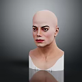 Bald Character Bust Sculpture With Detailed Facial Features On White Base Against Gray Gradient Background