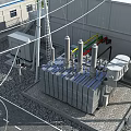 Industrial Plant Facility With Substation Transformers Landscaped Greenery And Surrounding Trees