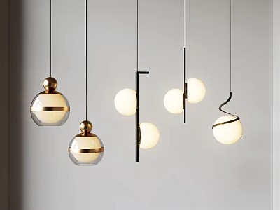 Minimalist Modern Pendant Lights With Spherical Glass Bodies And Metal Rods For Interior Decor 3d model