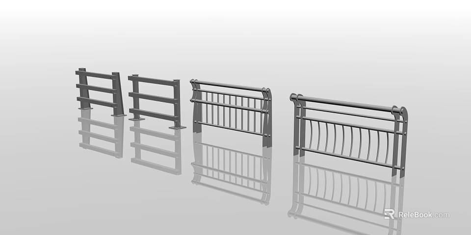 Modern Stylish Metal Fences With Various Railing Designs For Outdoor Use 3d model 