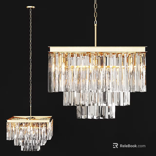 Elegant Crystal Chandelier With Gold Frame And Transparent Hanging Strips For Modern Interior 3d model 