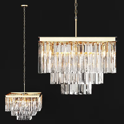 Elegant Crystal Chandelier With Gold Frame And Transparent Hanging Strips For Modern Interior 3d model