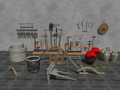 Various Industrial Equipment Collection With Metal Tools And Mechanical Devices Displayed 3d model