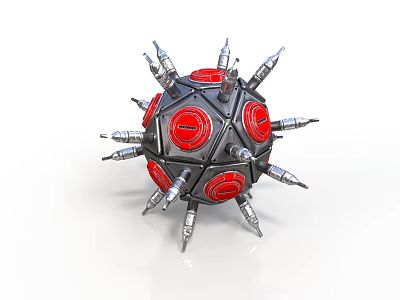 Industrial style metal polyhedron polyhedron metal red panel spiked sci-fi mechanical cone symmetrical futuristic robot parts 3d model