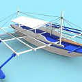 Seagull Perched On Blue And White Boat With Wooden Deck And Netting