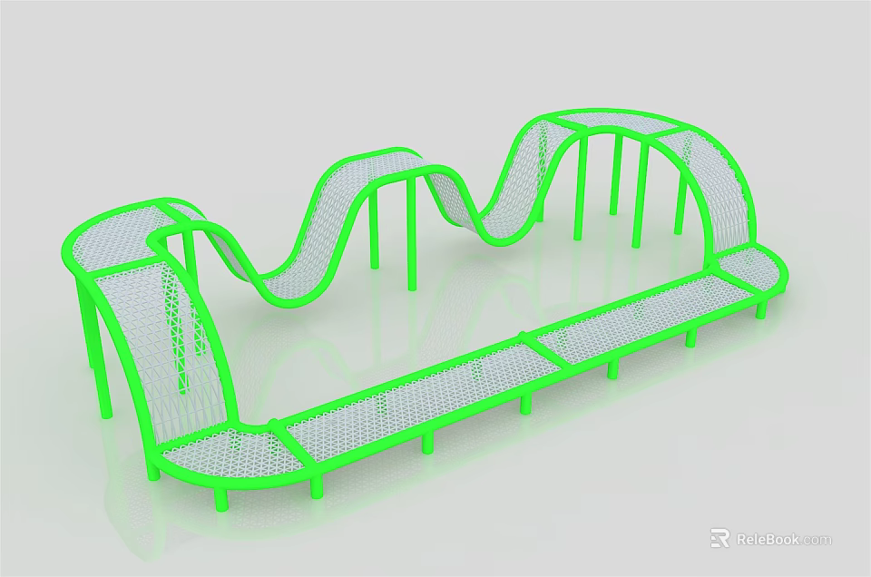Outdoor Green Wavy Climbing Playground Equipment With Net Structure For Children 3d model 