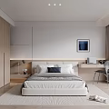 Modern Bedroom Interior With Bed Wardrobe Desk Chair And Window Curtains