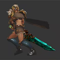 Fantasy Warrior In Golden Armor With Green Glowing Weapon And Mythical Creature