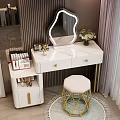 White Modern Dressing Table With Gold Legs Backlit Mirror And Geometric Stool 3d model