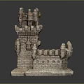 Cartoon Scene Featuring Medieval Castle With Stone Towers Battlements And Sturdy Base