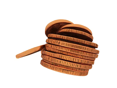 Decorative Ornament Set Featuring Stacked Copper Colored Coins with Tilted Design 3d model