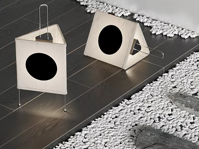 Modern Decorative Lamps With Geometric Frames Round Shades On Wooden Floor And White Pebbles 3d model