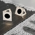 Modern Decorative Lamps With Geometric Frames Round Shades On Wooden Floor And White Pebbles