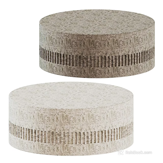 Round Coffee Table With Woven Texture And Neutral Fabric Surface Design 3d model