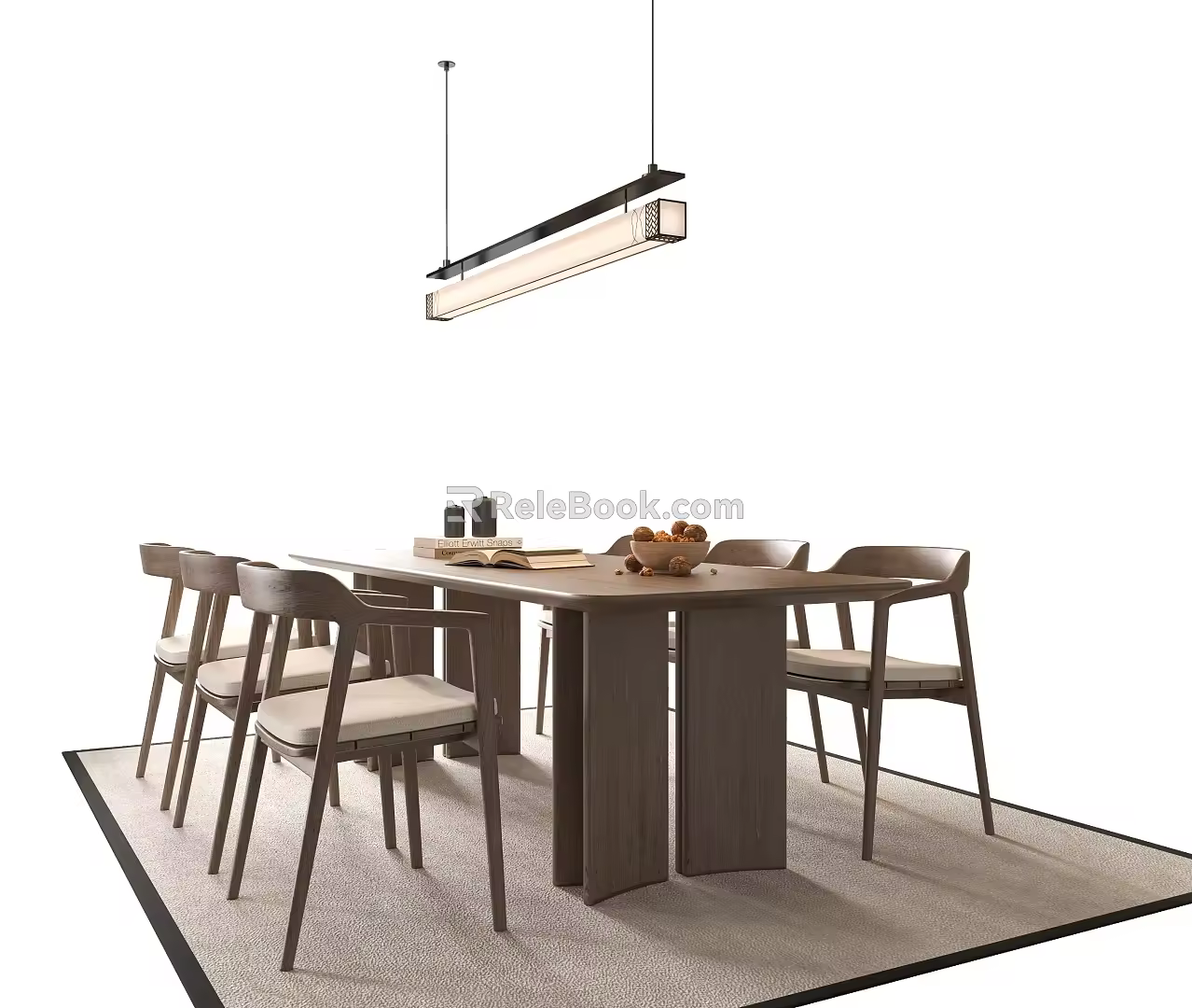 Middle style dining table and chair long dining table 3d model