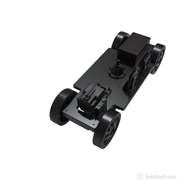 Black Four Wheeled Robot Car With Mechanical Structure And Chassis 3d model 