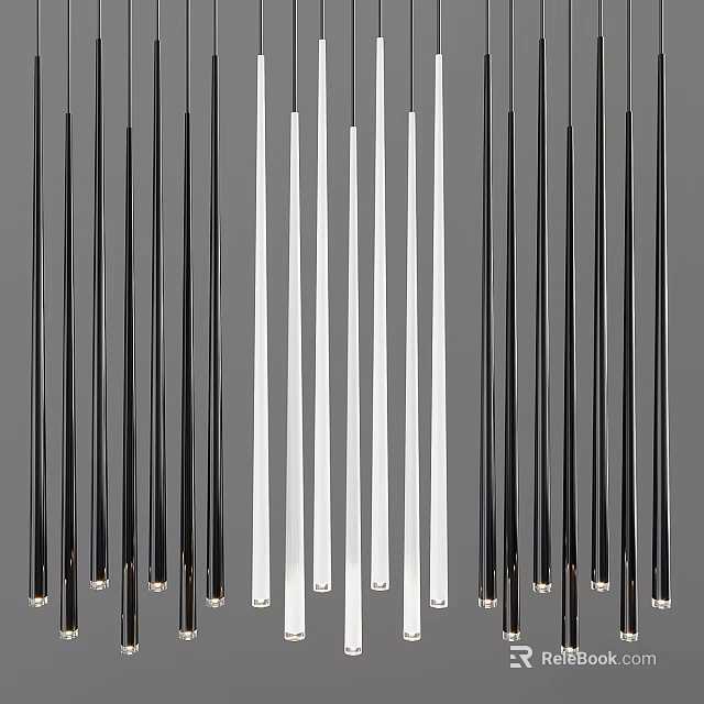 Slender Black and White Chandelier Rods Neatly Arranged in Modern Design 3d model 