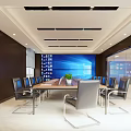 Modern Control Room Interior Design With Large Screens World Map Display And Workstations 3d model