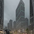 Modern High Rise Office Building With Glass Curtain Wall Within Urban Skyline Featuring Lighting Effects