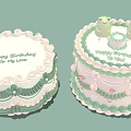 Delicious Birthday Cake With Green Pink Cream Borders And Frog Figurines