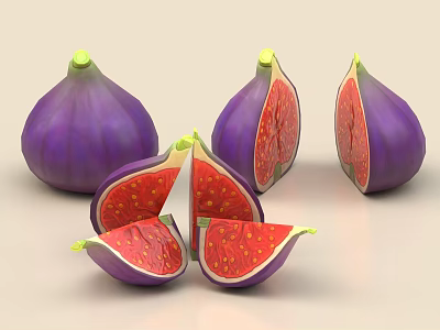 Ripe Purple Figs With Red Flesh And Seeds Whole And Sliced 3d model