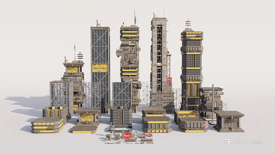 Futuristic Architecture Urban Scene With Tall Modern Buildings And Structures 3d model 