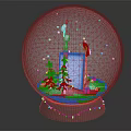 Decorative Snow Globe With Winter Scene Snowman Pine Trees Gift Boxes And Colored Lights 3d model