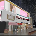 Contemporary Commercial Street With Large Fashion Billboard Modern Storefronts And Starlit Night Lighting