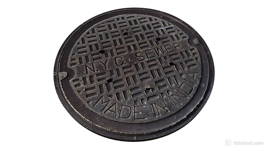 Road Infrastructure Manhole Cover With Grid Pattern NYC Sewer Marking And Made In USA 3d model 