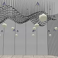 Stylish Modern Wave Shaped Chandelier With Square Light Panels Hanging In Ceiling