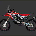 Red Motocross Motorcycle with Sponsor Stickers Off Road Tires and Sporty Body Design