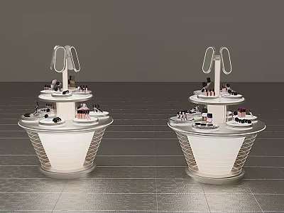 Modern White Multi Tiered Display Shelves With Illuminated Design And Small Items 3d model