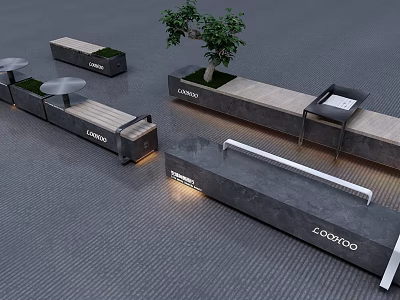 Modern Outdoor Benches With Concrete Design Green Plants Lighting And ECOFOO 3d model