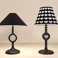 Two Black Table Lamps with Ring Base Spiral Stand and Heart Pattern Shade 3d model