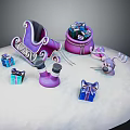 Purple Boot With Gift Bags Boxes And Mouse Figure On Snowy Ground