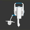 White And Blue Mobile Medical Equipment With Display Screen And Mechanical Arm
