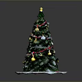 Decorative Christmas Tree With Green Branches Star Top Red Ribbons And Ornaments