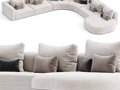 Modern beige double sofa with soft fabric multiple cushions elegant design 3d model