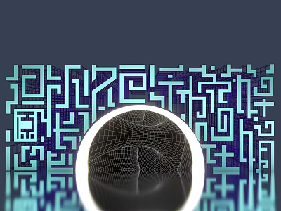 Brain Like 3D Mesh Structure With Glowing Ring And Geometric Pattern Background 3d model