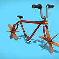 Stylish Red Bicycle With Unique Leaf Shaped Wheels On Blue Background