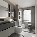 Modern Bathroom Interior Design With Large Mirror Black Vanity Glass Shower And Blinds