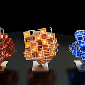 3D Colorful Art Installation With Red Orange Blue Rubik's Cube Chinese Characters And Metal Bases