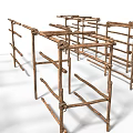 Stone Wood Fence Structure With Crossed Wooden Bars For Outdoor Garden Decoration