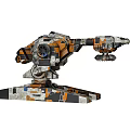 Mechanical Weapon Design With Orange Gray Camouflage Turret And Robotic Arm 3d model