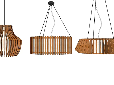 Wooden Pendant Lights With Slatted Design For Modern Interior Decoration 3d model