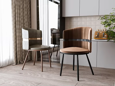Elegant Modern Dining Chairs With Velvet Upholstery Metal Legs And Kitchen Background 3d model