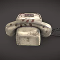 Vintage Landline Phone With Stained Worn Surface Dial Pad Handset And Coiled Cord