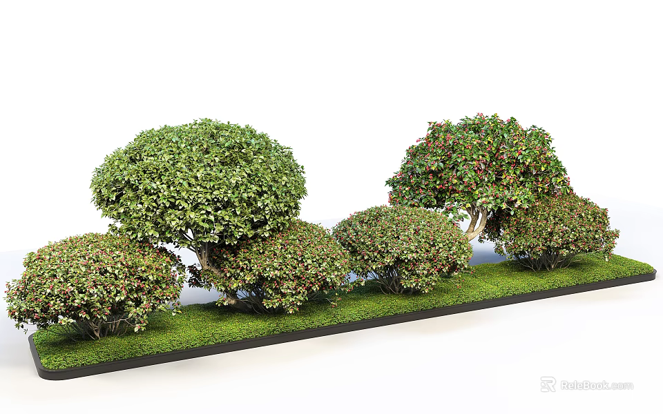 Roadside Greenery Facilities With Various Bushes And Well Maintained Lawn 3d model 